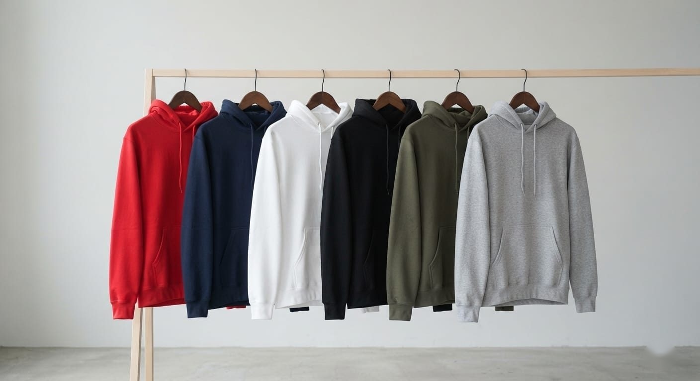 Sudaderas de Capucha Luxe Soft colgadas — colores disponibles